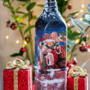 Τετράγωνο γυάλινο μπουκάλι Santa Claus καμινάδα - 28 εκ. ύψος - γυαλί, πηλός, χριστουγεννιάτικο, διακοσμητικά, διακοσμητικά μπουκάλια - 2