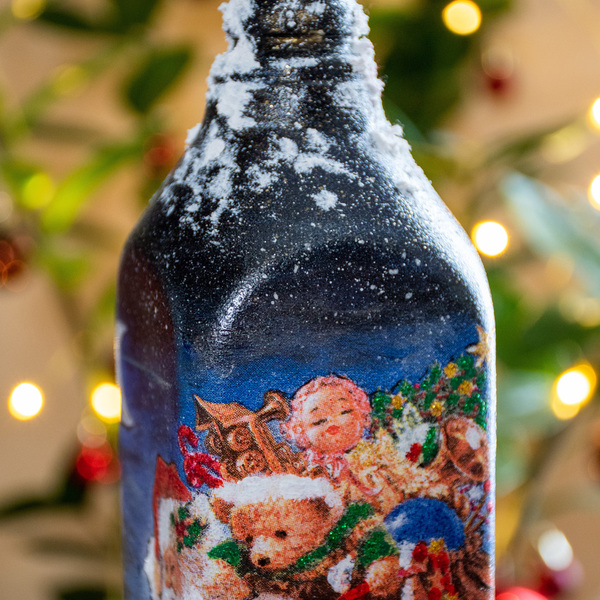 Τετράγωνο γυάλινο μπουκάλι Santa Claus καμινάδα - 28 εκ. ύψος - γυαλί, πηλός, χριστουγεννιάτικο, διακοσμητικά, διακοσμητικά μπουκάλια - 5