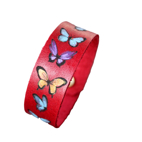 Γυναικείο Κόκκινο Δερμάτινο Βραχιόλι Πεταλούδες, 20 Χ 3 εκ - δέρμα, πεταλούδα, χεριού, αυξομειούμενα, φθηνά