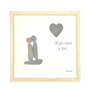 Φωτιζόμενο κάδρο με βότσαλα "All you need is love" (23x23x3) - ξύλο, πίνακες & κάδρα, δώρα γάμου, ζευγάρια, αγ. βαλεντίνου - 2