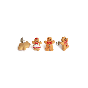 Χριστουγεννιάτικα μπισκότα ανθρωπάκια σκουλαρίκια σετ - πηλός, καρφωτά, μικρά, ατσάλι, καρφάκι - 5