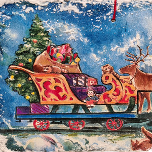 Ξύλινο χριστουγεννιάτικο διακοσμητικό κάδρο Άι Βασίλης τραίνο - 35 x 16εκ. - ξύλο, πίνακες & κάδρα, ντεκουπάζ, χριστουγεννιάτικο, διακοσμητικά, ευχετήριες κάρτες - 3