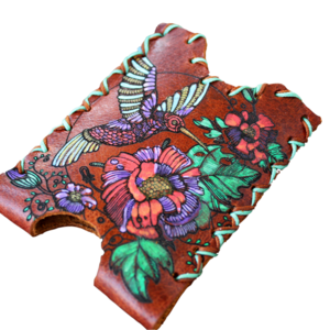 Γυναικείο Δερμάτινο Πορτοφόλι Καρτών Tropical ζωγραφισμένο και ραμμένο στο χέρι - δέρμα, γυναικεία, φθηνά