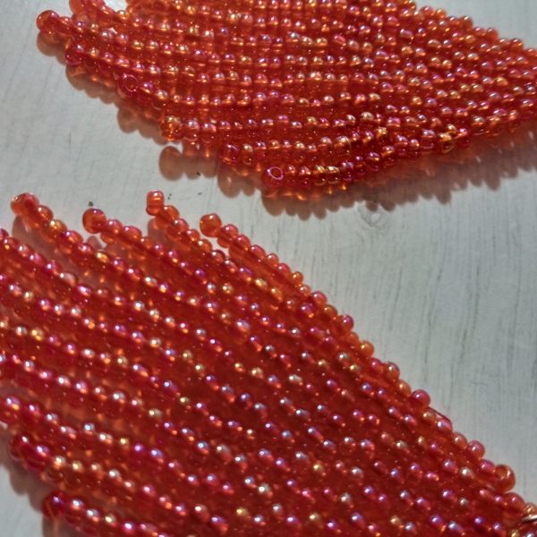 Σκουλαρίκια με χάντρες ιριδίζον πορτοκαλί - χάντρες, κρεμαστά, μεγάλα, γάντζος - 2