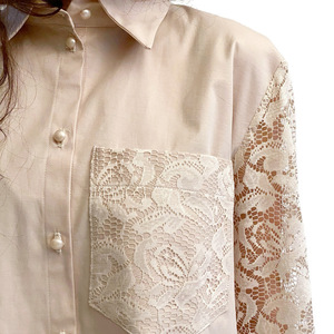 Εκρού πουκάμισο με δαντέλα - βαμβάκι, δαντέλα, mini - 5