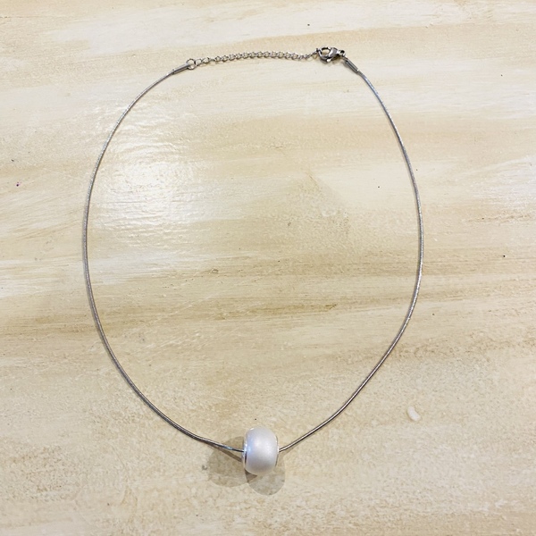 Ατσάλινο κολιέ - Pearl addict - charms, επάργυρα, κοντά, ατσάλι, πέρλες - 5