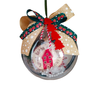 Χριστουγεννιάτικη μπάλα plexiglass "Χρόνια πολλά στο σπιτικό σας" - σπίτι, plexi glass, γούρια, μπάλες