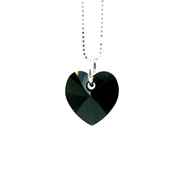 Κολιέ Καρδιά Κρυστάλλινη 10.3mm, Γυναικείο, Χρώμα Μαύρο, Ασημένια Αλυσίδα Βενετσιάνα Τετράγωνη 45εκ Nikolas Jewelry - charms, ασήμι 925, καρδιά, κοντά