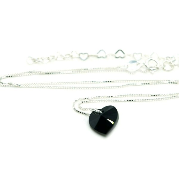 Κολιέ Καρδιά Κρυστάλλινη 10.3mm, Γυναικείο, Χρώμα Μαύρο, Ασημένια Αλυσίδα Βενετσιάνα Τετράγωνη 45εκ Nikolas Jewelry - charms, ασήμι 925, καρδιά, κοντά - 3