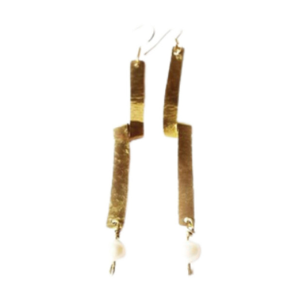 Σκουλαρίκια χρυσά στριφτά μπρούτζινα με μαργαριτάρια.-8,5εκ. ύψος - επιχρυσωμένα, ορείχαλκος, κρεμαστά, μεγάλα