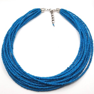 Πολύσειρο κολιέ με μπλε χάντρες (seed beads) - χάντρες, κοντά, μεγάλα