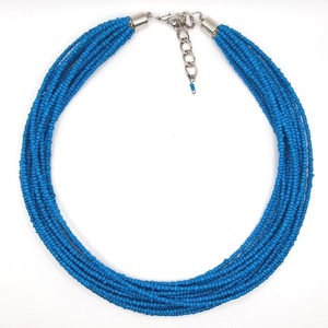 Πολύσειρο κολιέ με μπλε χάντρες (seed beads) - χάντρες, κοντά, μεγάλα - 2