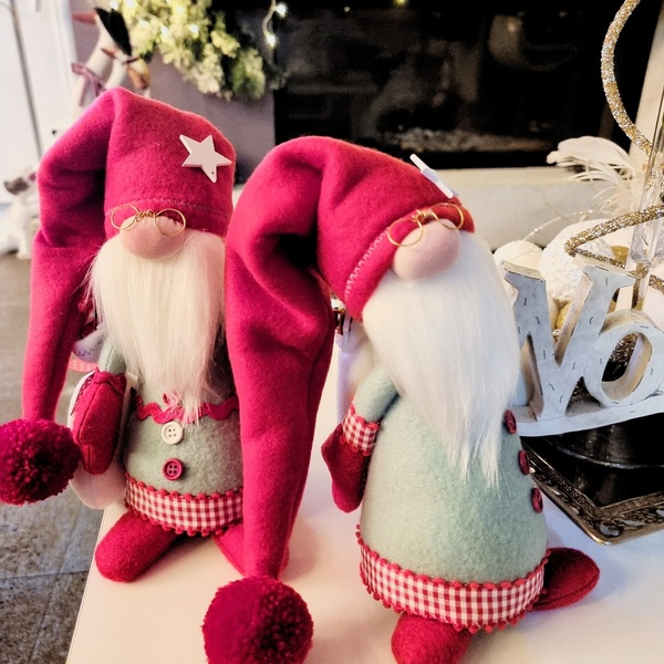 Άγιος Βασίλης υφασμάτινος με σάκο, 28 εκατοστά,κούκλα Χειροποίητη από τσόχα και ύφασμα - ύφασμα, vintage, χριστουγεννιάτικο, διακοσμητικά, άγιος βασίλης - 3
