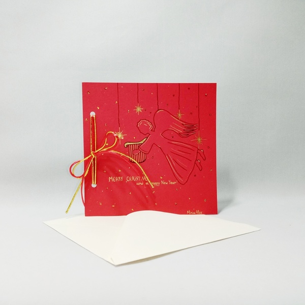 Χριστουγεννιάτικη χειροποίητη κάρτα "Χριστουγεννιάτικος άγγελος" - χριστουγεννιάτικα δώρα, γενική χρήση, ευχετήριες κάρτες - 2