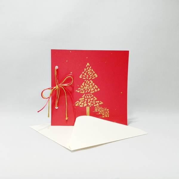 Χριστουγεννιάτικη χειροποίητη κάρτα "Gold tree" - γενική χρήση, ευχετήριες κάρτες - 2