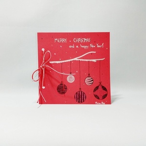 Χριστουγεννιάτικη χειροποίητη κάρτα "Christmas Ornaments" - χριστουγεννιάτικα δώρα, γενική χρήση, ευχετήριες κάρτες