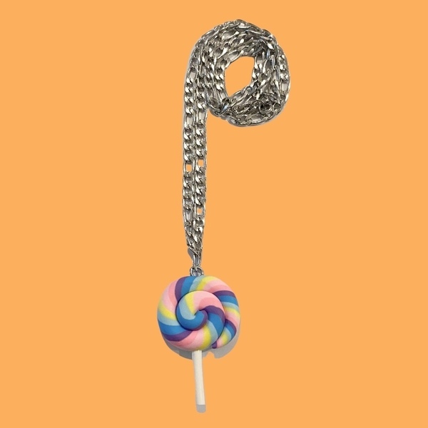 Ατσάλινο κολιέ - Lollipop fun ll - επάργυρα, ακρυλικό, ατσάλι, μενταγιόν - 4