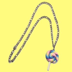Ατσάλινο κολιέ - Lollipop fun ll - επάργυρα, ακρυλικό, ατσάλι, μενταγιόν - 5