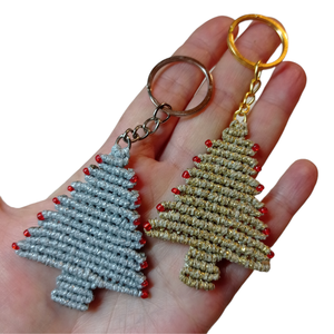 Μπρελόκ Χριστουγεννιάτικο Δέντρο Μακραμέ Χρυσό με κρίκο. - κλειδί, αξεσουάρ, βαμβακερό νήμα, χριστουγεννιάτικα δώρα, πλεκτά - 2