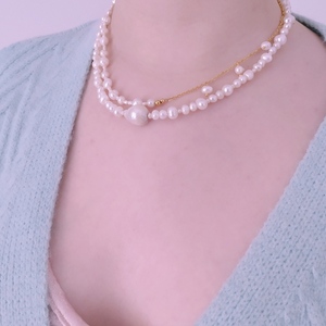Baroque pearl necklace Μήκος: 40 cm - ημιπολύτιμες πέτρες, κοντά, πέρλες - 3
