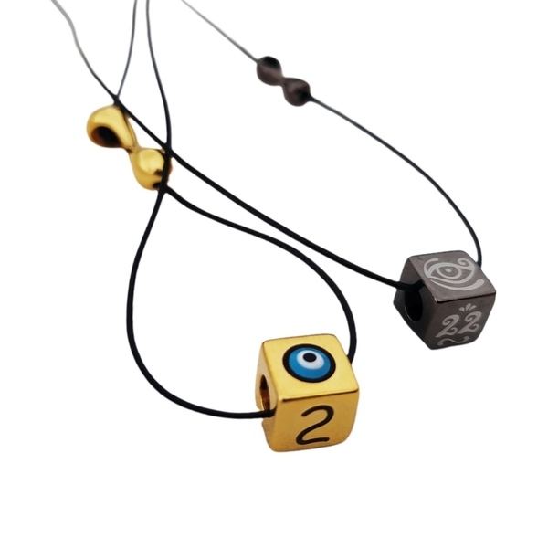 Unisex κολιέ γουρι 22 κυβος / cube σε snake cord - επιχρυσωμένα, ορείχαλκος, επάργυρα, μάτι, γούρια - 2