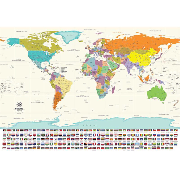 Παγκόσμιος χάρτης στα Ελληνικά μέγεθος 100Χ70 cm - διακόσμηση, αφίσες