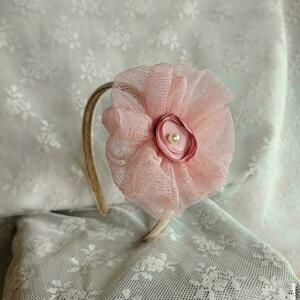 Παιδική Στέκα με ροζ φρουφρού γάζας και ροζ σατέν λουλούδι - δώρο, λουλούδια, στέκες μαλλιών παιδικές, αξεσουάρ μαλλιών, στέκες - 2