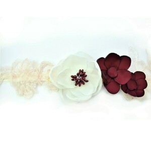 Κορδέλα για καπέλο με μπορντώ λουλούδια - charms, δώρο, καπέλο, κορδέλες μαλλιών