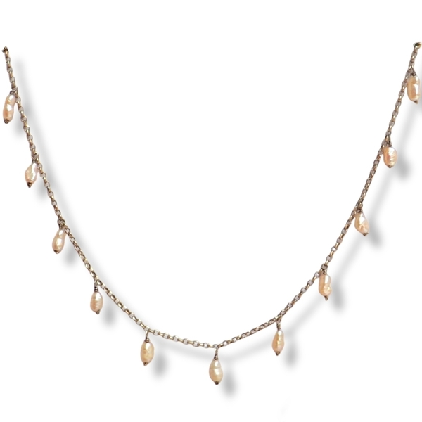 Κολιέ με seed pearls και ασημένια αλυσίδα - επιχρυσωμένα, ασήμι 925, πέρλες