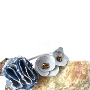 Στέκα με μπλε λουλουδάκια - ύφασμα, φιόγκος, δώρο, λουλούδια, στέκες - 2