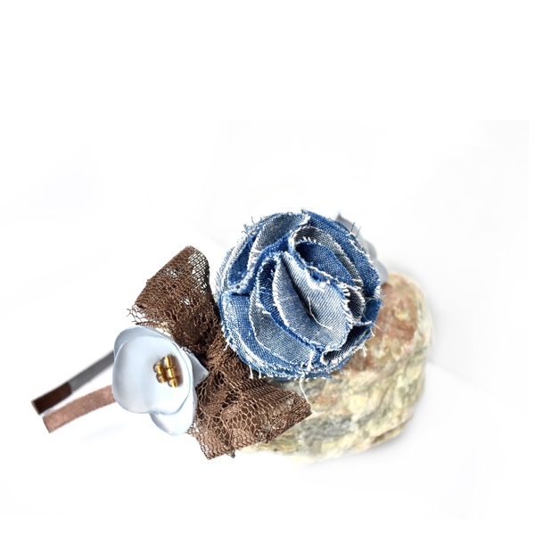 Στέκα με μπλε λουλουδάκια - ύφασμα, φιόγκος, δώρο, λουλούδια, στέκες - 3