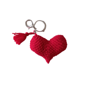 Χειροποίητο πλεκτό μπρελόκ κόκκινη 3D καρδιά με φουντάκι. - μαλλί, καρδιά, μπρελόκ, amigurumi, δώρα για γυναίκες