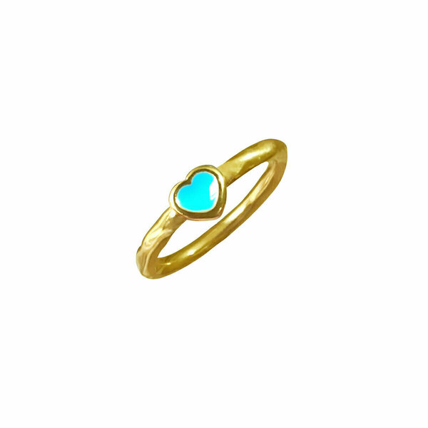 Δαχτυλίδι Σεβαλιέ Επιχρυσωμένο με Καρδιά και Τυρκουάζ Σμάλτο | DADI5131 - επιχρυσωμένα, ορείχαλκος, βεράκια, σταθερά, φθηνά
