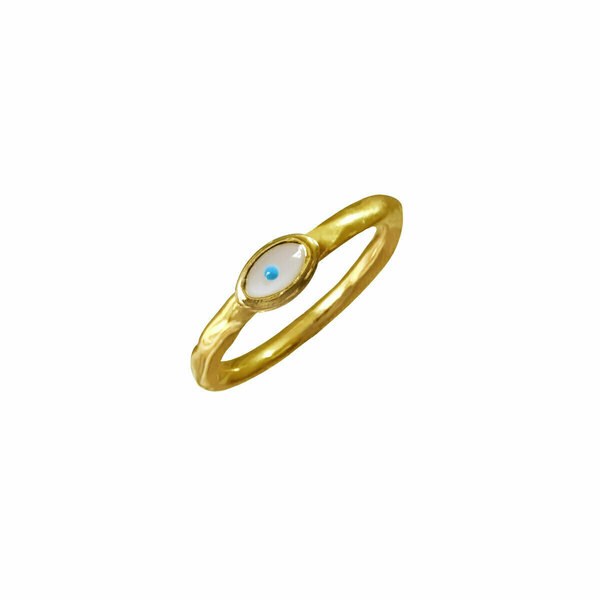 Δαχτυλίδι Σεβαλιέ Επιχρυσωμένο με Ματάκι και Λευκό Σμάλτο | DADI5100 - επιχρυσωμένα, ορείχαλκος, βεράκια, σταθερά, φθηνά