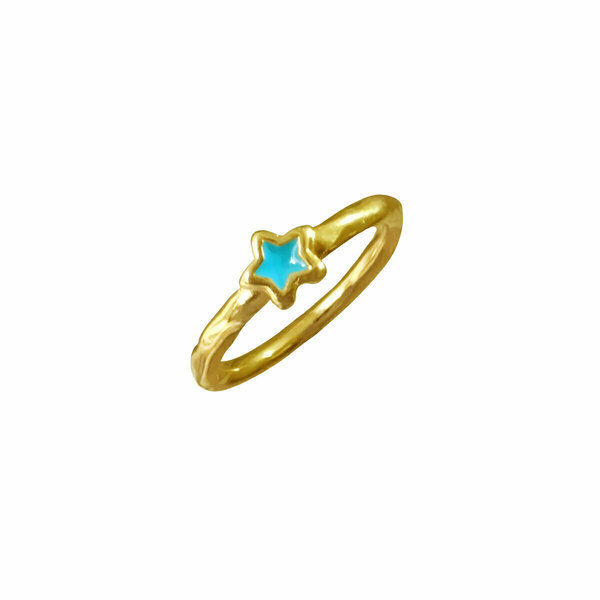 Δαχτυλίδι Σεβαλιέ Επιχρυσωμένο με Αστέρι και Τυρκουάζ Σμάλτο | DADI5051 - επιχρυσωμένα, ορείχαλκος, βεράκια, σταθερά, φθηνά