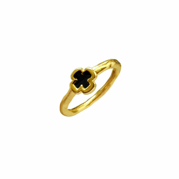 Δαχτυλίδι Σεβαλιέ Επιχρυσωμένο με Σταυρό και Μαύρο Σμάλτο | DADI5030 - επιχρυσωμένα, ορείχαλκος, βεράκια, σταθερά, φθηνά