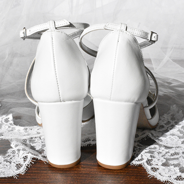 Νυφικά Δερμάτινα Γυναικεία Παπούτσια με Χοντρό Τακούνι - 5