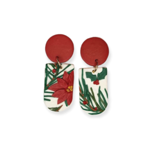 Poinsettia- Χριστουγεννιάτικα χειροποίητα καρφωτά σκουλαρίκια από πολυμερικό πηλό - πηλός, καρφωτά, ατσάλι, χριστουγεννιάτικα δώρα, καρφάκι, δώρα για γυναίκες