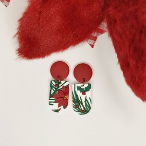 Poinsettia- Χριστουγεννιάτικα χειροποίητα καρφωτά σκουλαρίκια από πολυμερικό πηλό - πηλός, καρφωτά, ατσάλι, χριστουγεννιάτικα δώρα, καρφάκι, δώρα για γυναίκες - 2