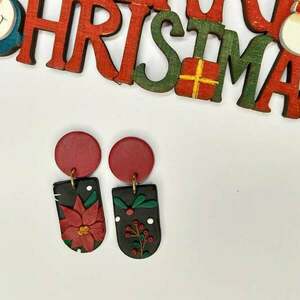 Houx - Χριστουγεννιάτικα χειροποίητα καρφωτά σκουλαρίκια από πολυμερικό πηλό - statement, καρφωτά, χριστουγεννιάτικο, ατσάλι, καρφάκι, δώρα για γυναίκες - 2