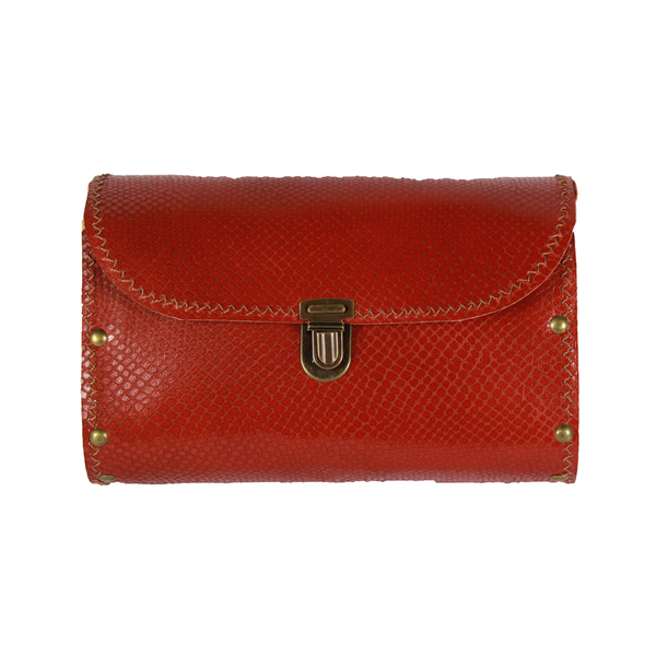 Ξύλινη δερμάτινη τσάντα κόκκινη ανάγλυφη - δέρμα, ξύλο, ώμου, χιαστί, all day - 3