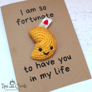 Ευχετήρια κάρτα "Fortune Cookie" - γενέθλια, amigurumi - 2