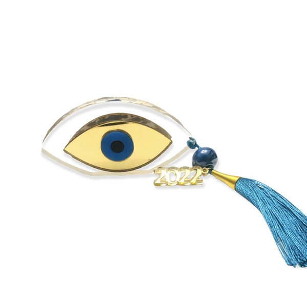 Γούρι μάτι σε διάφανο πλέξιγκλας με χρυσό καθρέφτη, 9,5x5 εκ. - μάτι, plexi glass, evil eye, γούρια