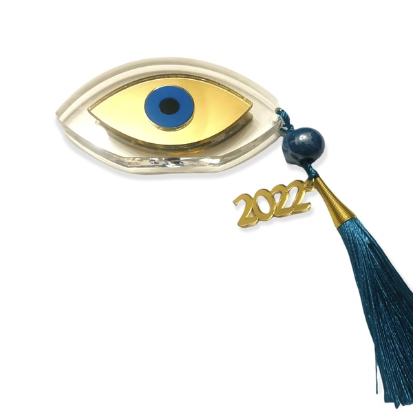 Γούρι μάτι σε διάφανο πλέξιγκλας με χρυσό καθρέφτη, 9,5x5 εκ. - μάτι, plexi glass, evil eye, γούρια - 4