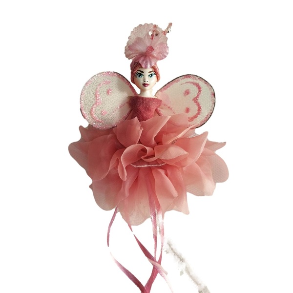 Διακοσμητική χειροποίητη Κούκλα "ξωτικάκι"ροζ αντίκ, από γύψο και οργάντζα, ύψος περ. 30εκ - κορίτσι, κουκλίτσα, κρεμαστά, διακοσμητικά