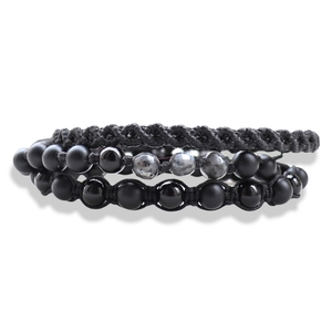 Ανδρικό βραχιόλι black onyx ματ και glossy μακραμέ - μακραμέ, βραχιόλια, χειροποίητα, unisex, δώρα για άντρες - 2