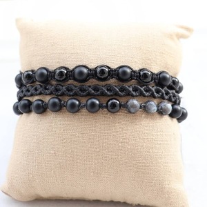 Ανδρικά βραχιόλια σετ 3 τμχ black onyx - μακραμέ, βραχιόλια, σετ, unisex, δώρα για άντρες - 2