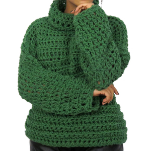 Πλεκτό χειροποίητο πράσινο πουλόβερ - μαλλί, μακρυμάνικες - 2