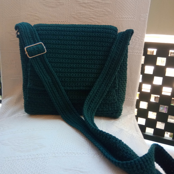 Πλεκτή πράσινη τσάντα ώμου - ύφασμα, ώμου, χιαστί, all day, πλεκτές τσάντες