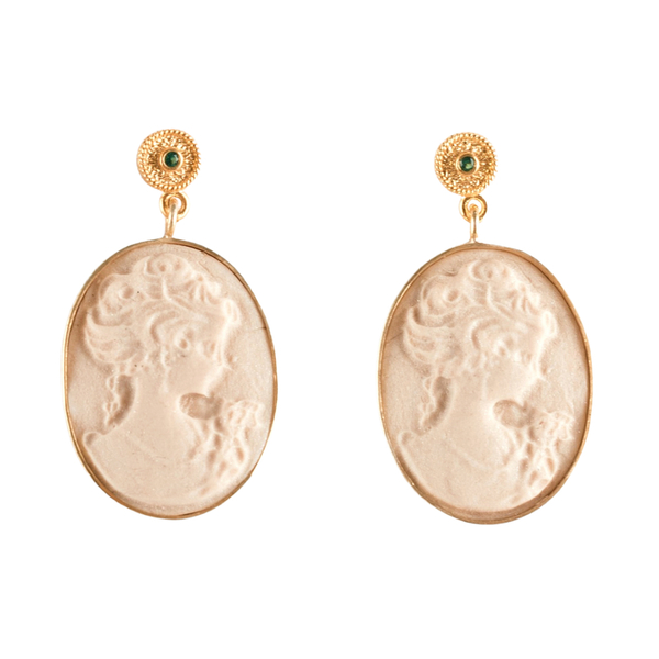 Σκουλαρίκια Cameo με σμαράγδια ( ασήμι 925, επιχρυσωμένο, σμαράγδι) - ασήμι, επιχρυσωμένα, κρεμαστά, μεγάλα